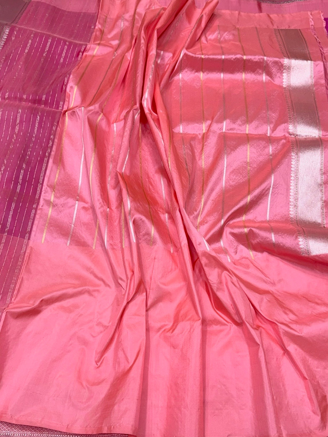 Rani Pink Handwoven Pure Organza Silk Saree in Kadwa Weave | 100% Pure Kora Silk