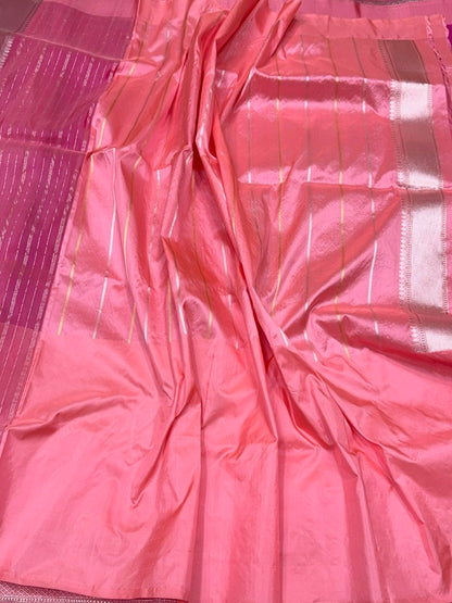 Rani Pink Handwoven Pure Organza Silk Saree in Kadwa Weave | 100% Pure Kora Silk