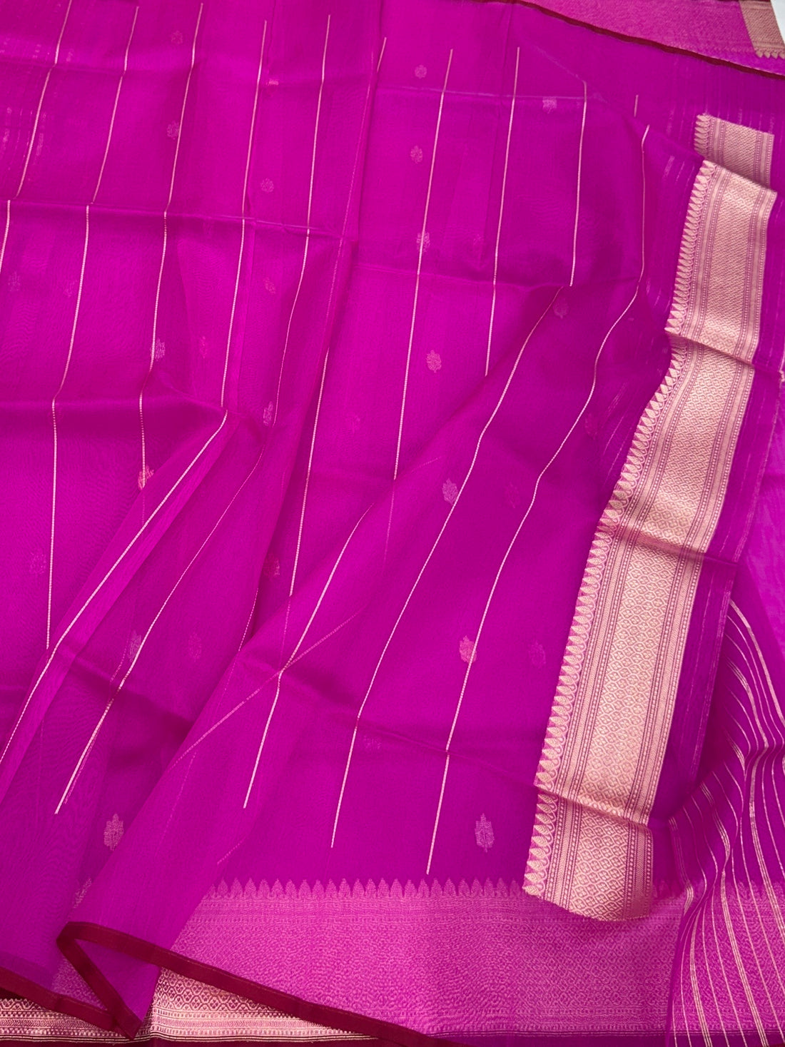 Fluorescent Pink Handwoven Pure Organza Silk Saree