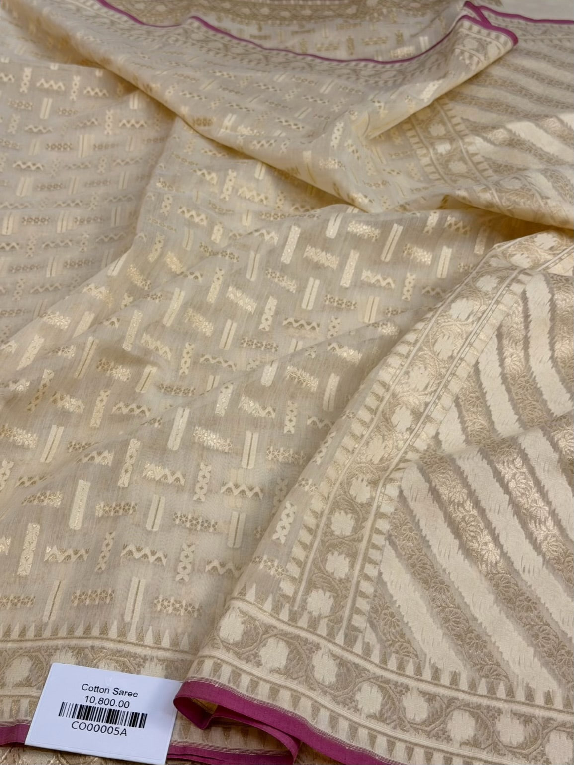Ivory Pure Banarasi Kora Cotton Saree
