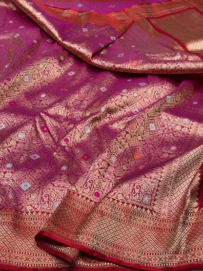 Red Pure Banarasi Silk Brocade Saree with Satin Border – Katan Silk Elegance
