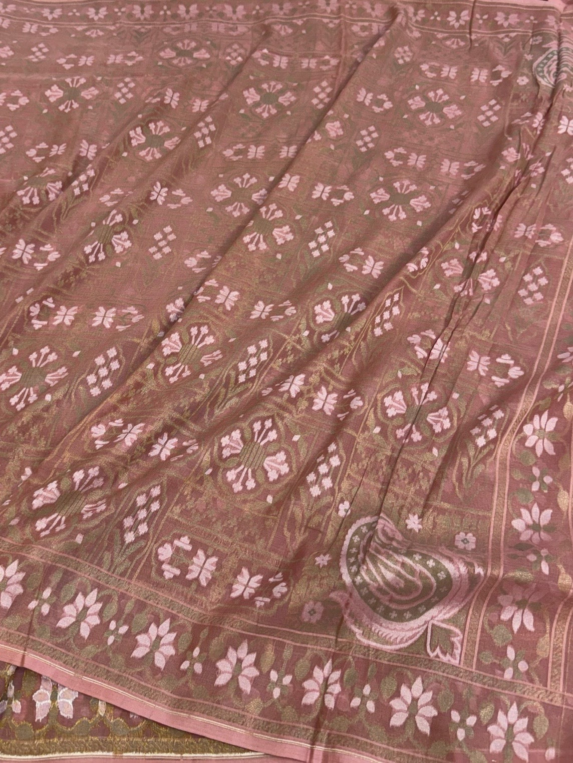 Mauve Pure Banarasi Cotton Jamdani Saree