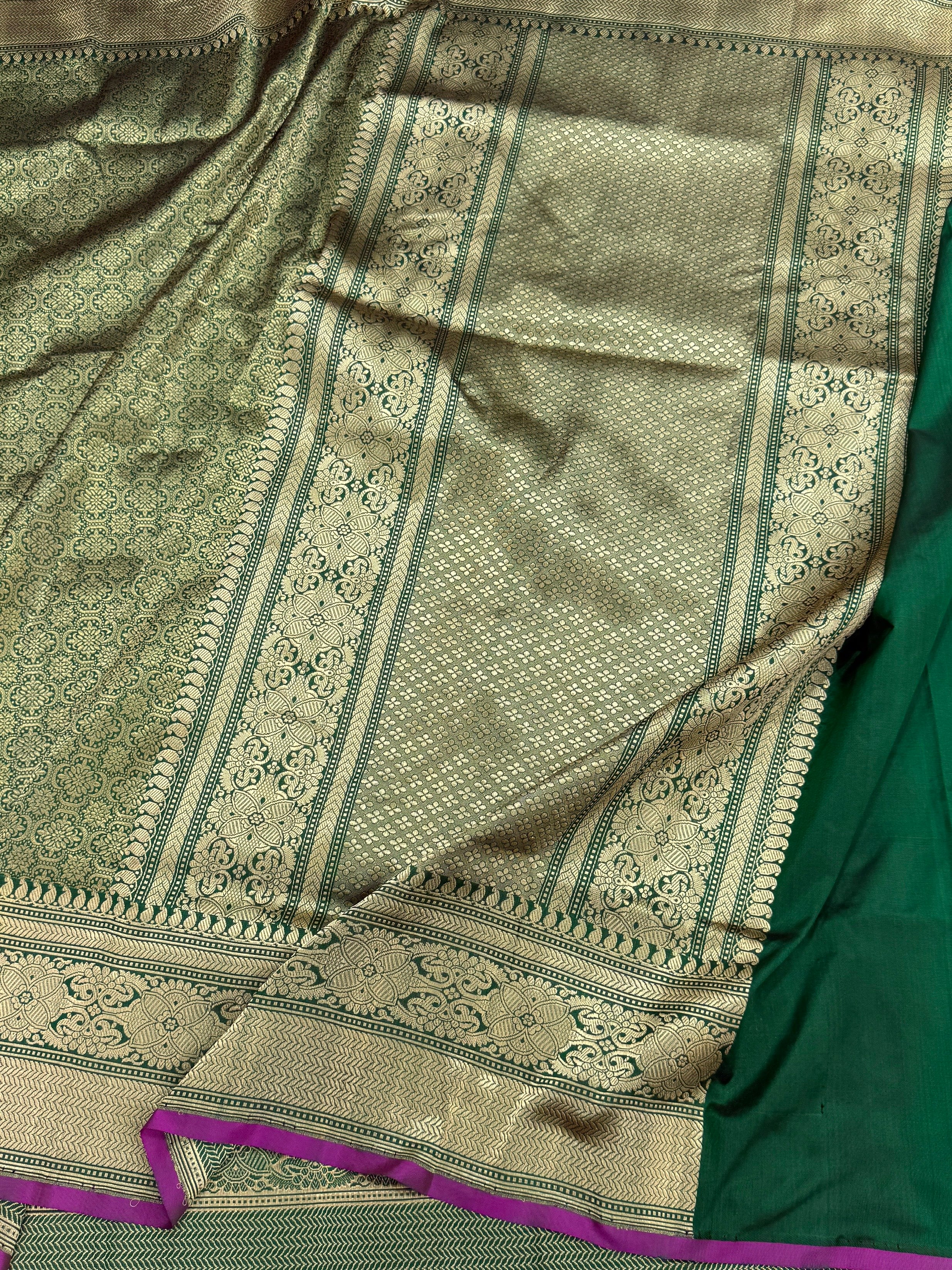 Bottle Green Pure Banarasi Silk Brocade Saree in Katan Mulberry Silk – Classic Banaras Weave