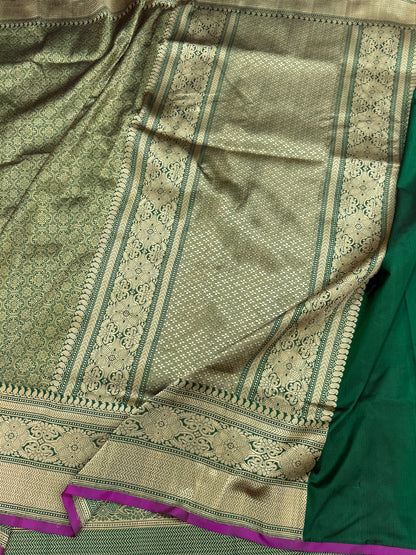 Bottle Green Pure Banarasi Silk Brocade Saree in Katan Mulberry Silk – Classic Banaras Weave