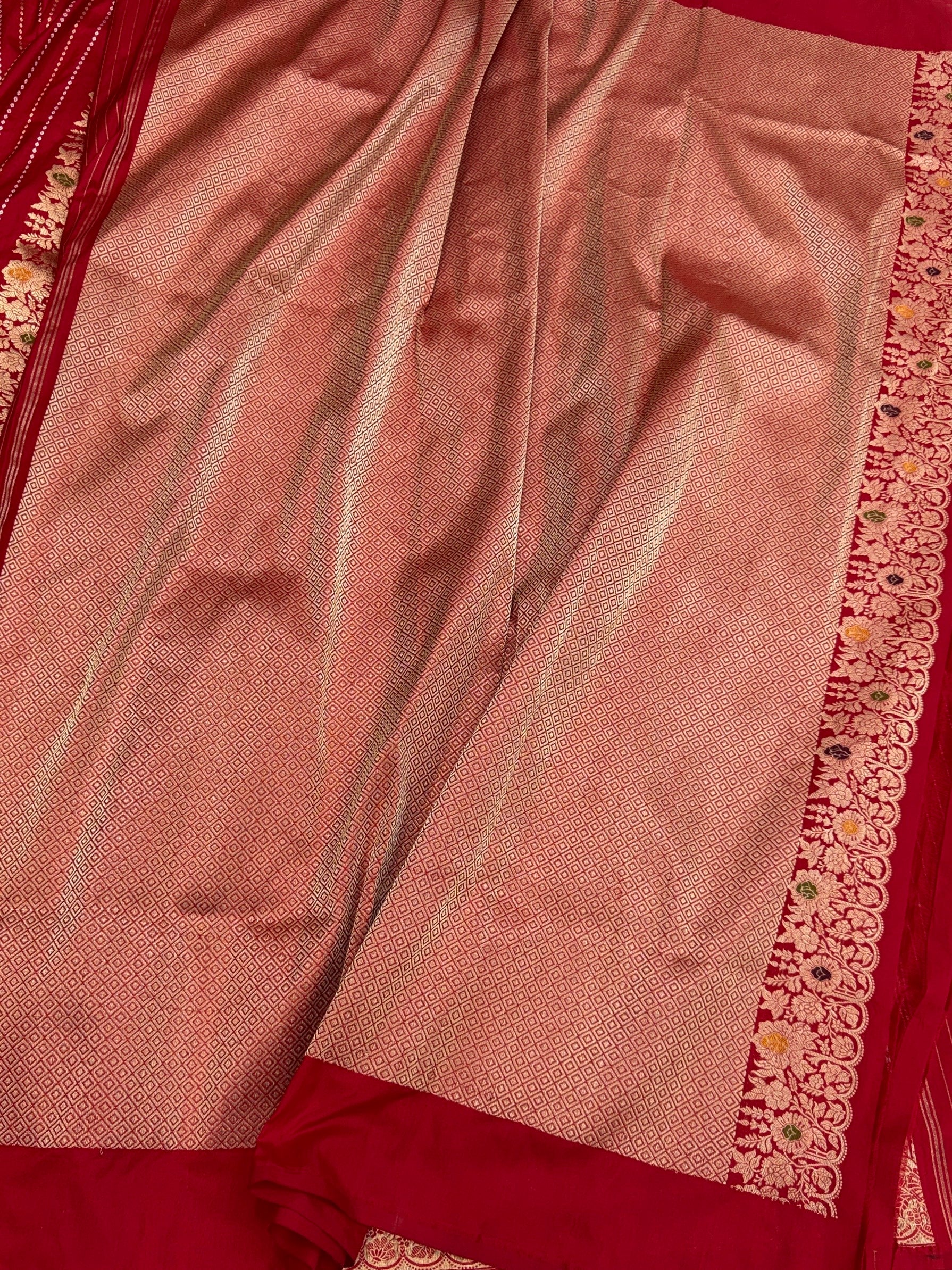 Handwoven Pure Banarasi Silk Saree – Kadwa Weave in 100% Katan Mulberry Silk