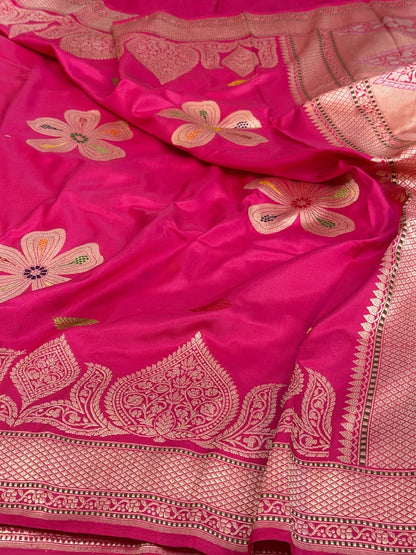 Rani Pink Handwoven Pure Banarasi Ektara Silk Saree
