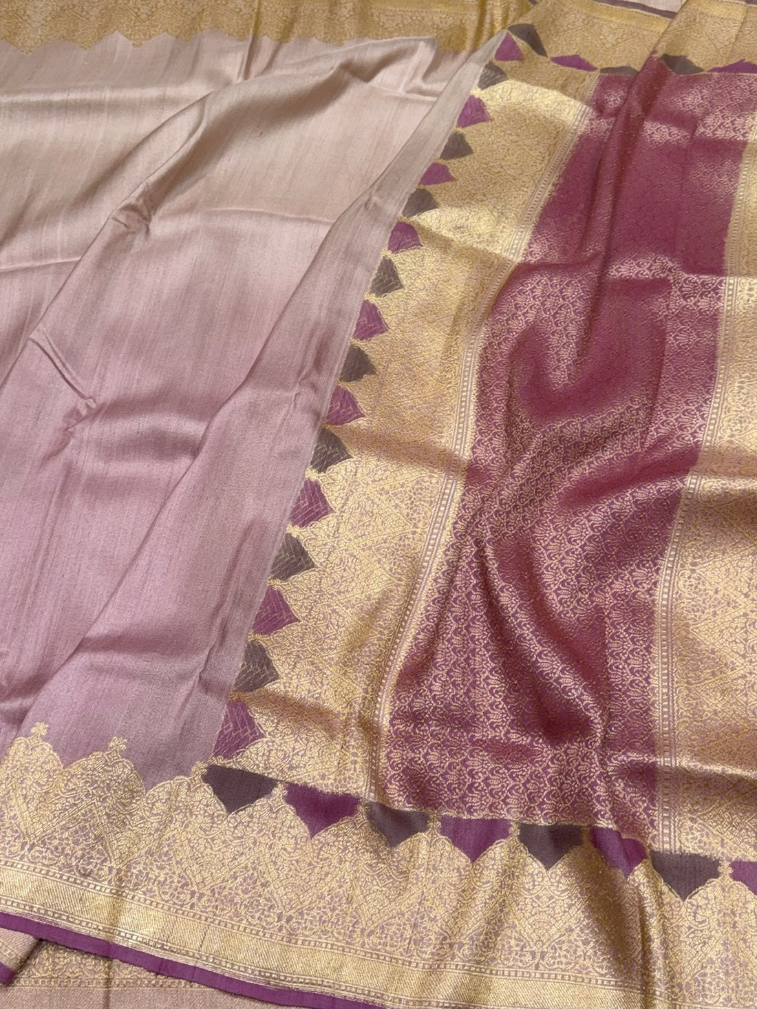 Lilac Handwoven Pure Tussar Georgette Saree