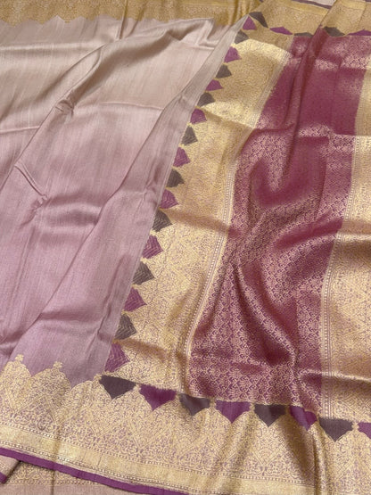 Lilac Handwoven Pure Tussar Georgette Saree