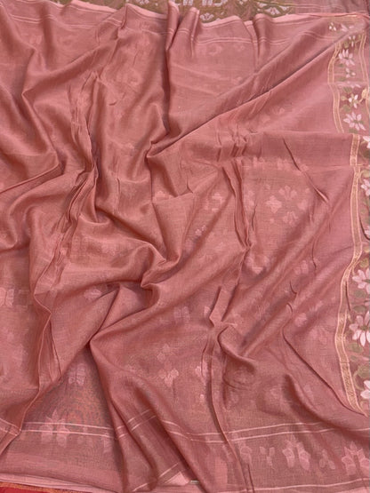 Mauve Pure Banarasi Cotton Jamdani Saree
