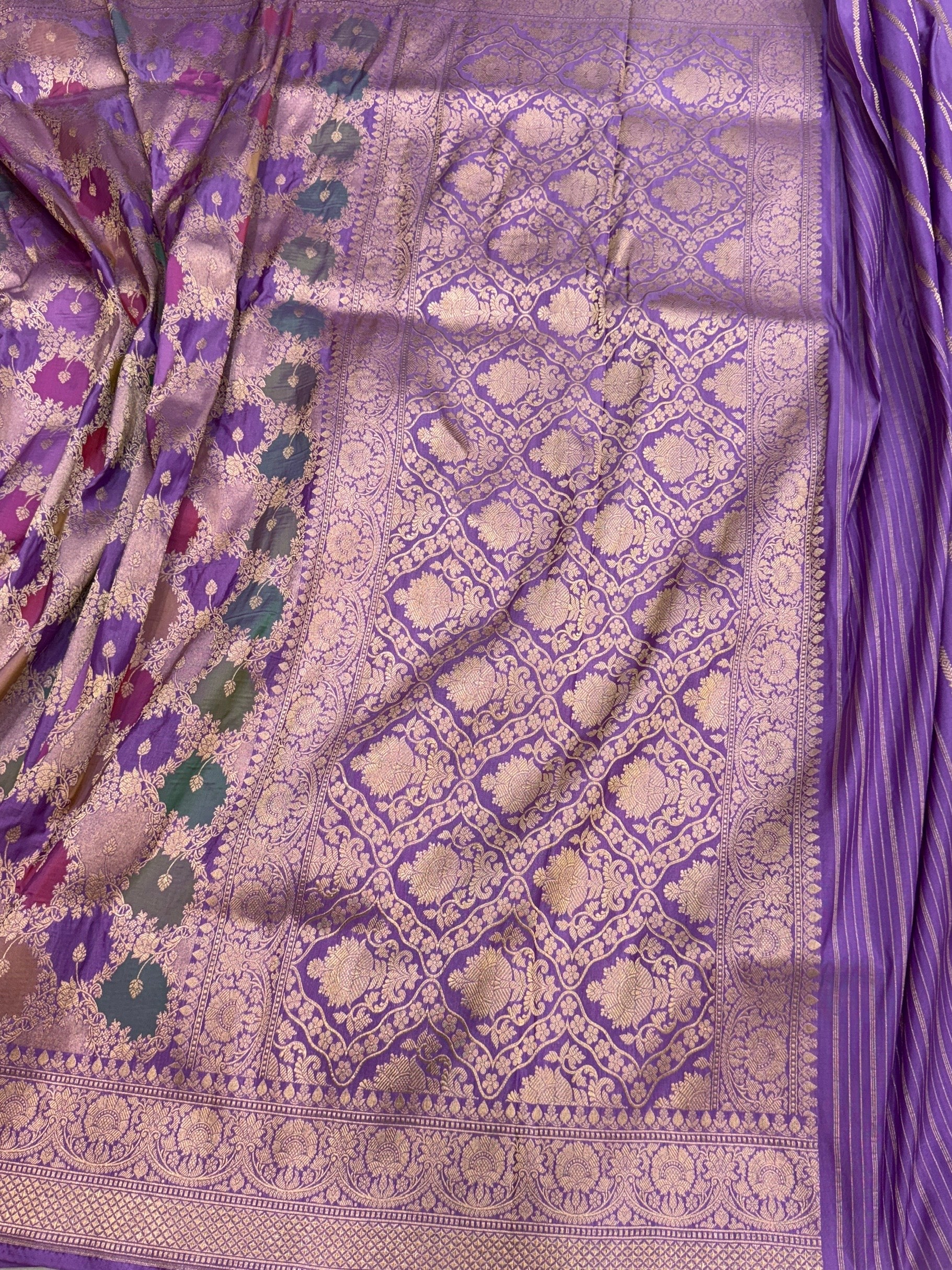 Multicolour Banarasi Pure Silk Saree – Cutwork Weave in 100% Pure Katan Silk