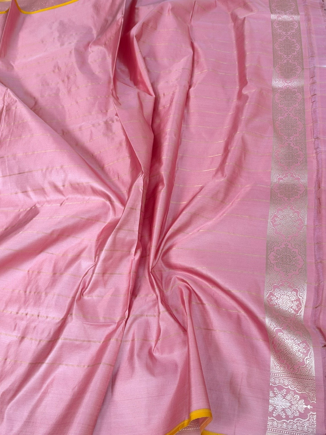 Baby Pink Handwoven Pure Banarasi Satin Silk Saree