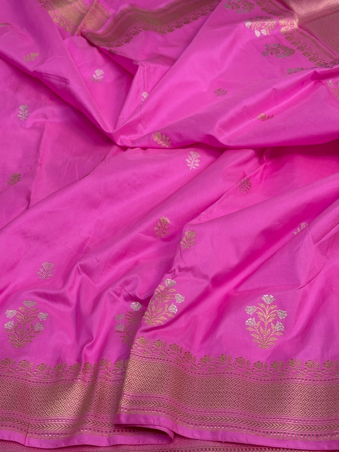 Fluorescent Pink Handwoven Banarasi Silk Saree