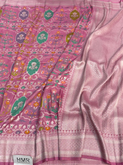 Gajiri Pink Banarasi Pure Tussar Georgette Saree