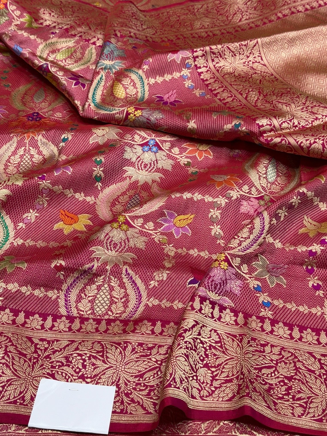 Rani Pink Handwoven Banarasi Pure Silk Brocade Saree | Meenakari Katan Silk