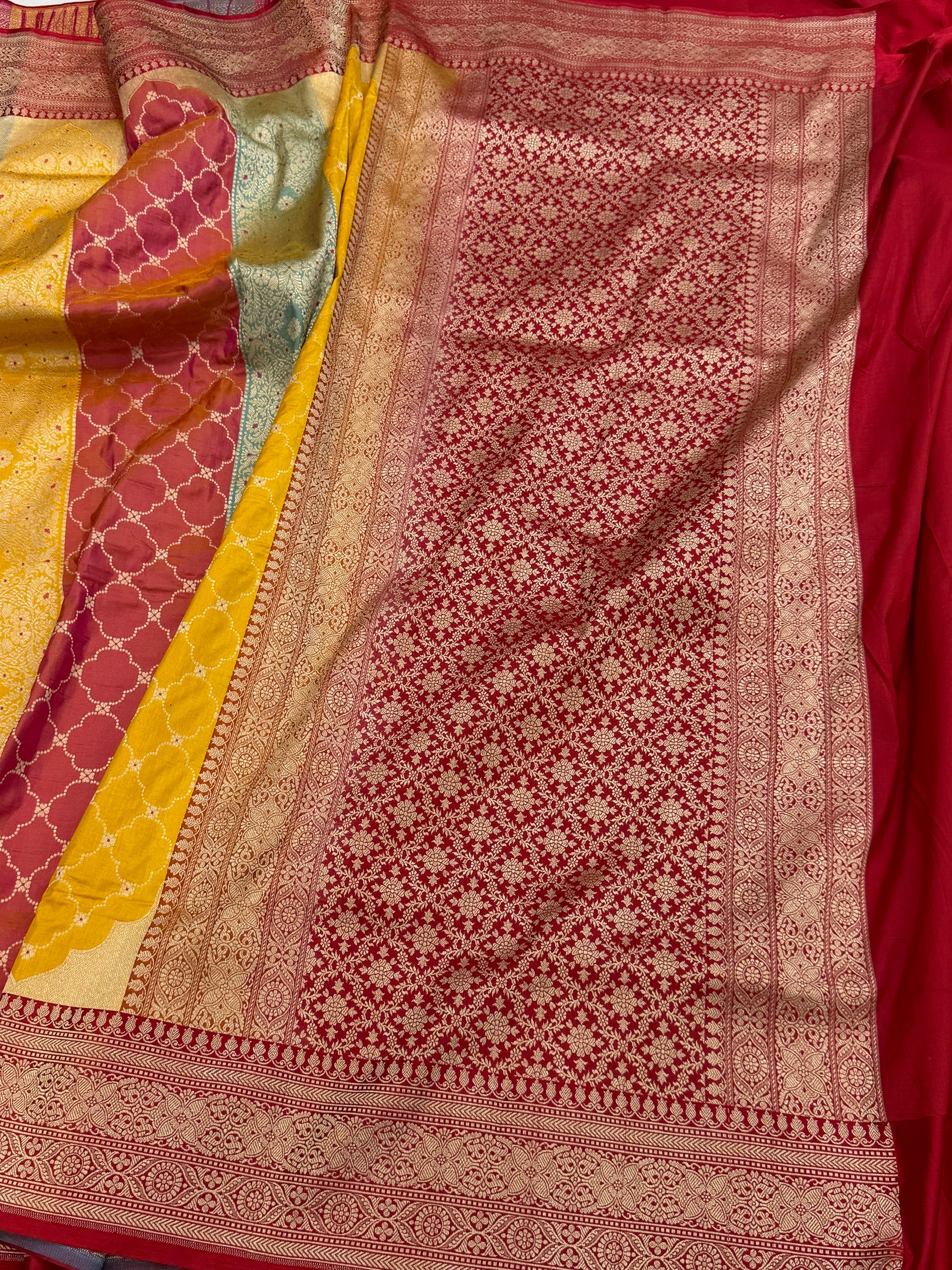 Multicolour Banarasi Pure Silk Saree – Cutwork Weave in 100% Pure Katan Silk