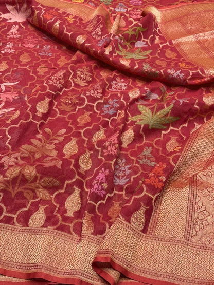 Red Banarasi Pure Muslin Cotton Jamdani Saree