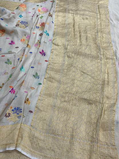 Ivory Handwoven Pure Tussar Georgette Saree