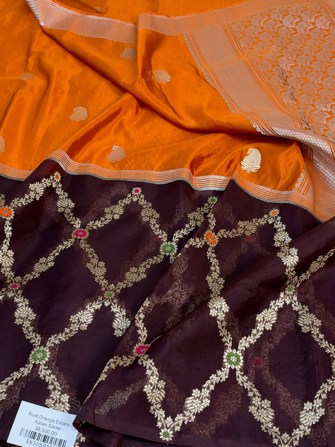 Rust Handwoven Pure Banarasi Ektara Silk Saree