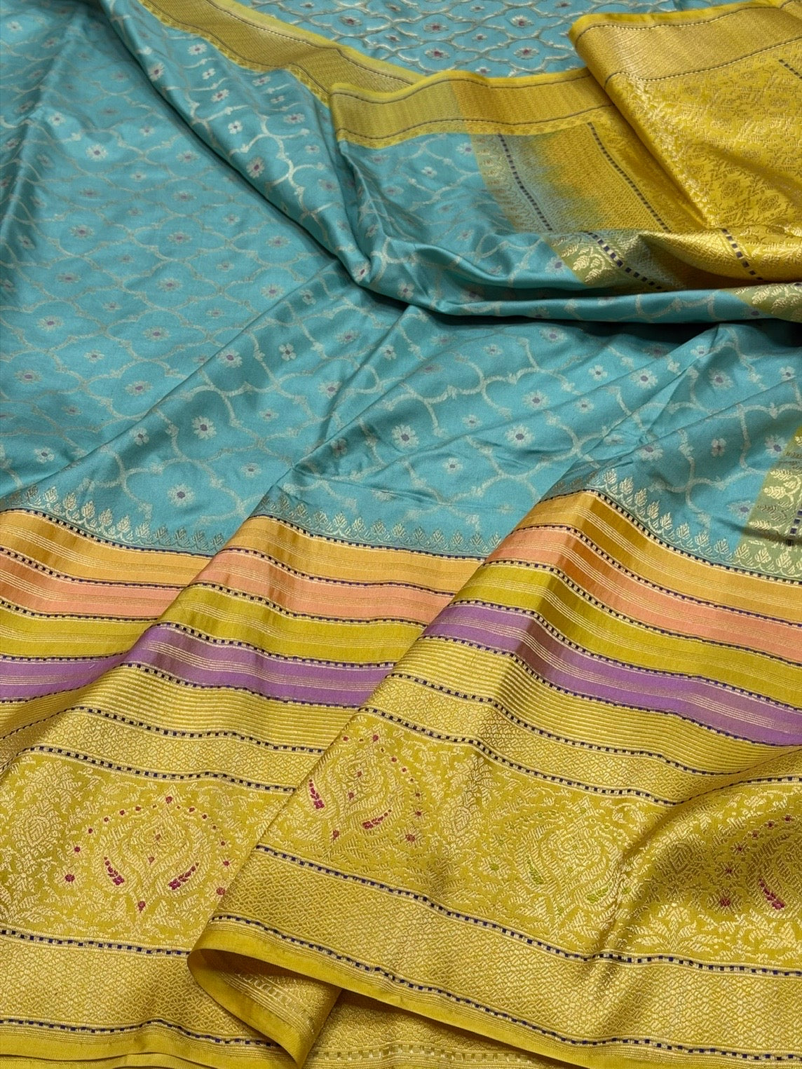 Sea Blue Handwoven Pure Banarasi Ektara Silk Saree