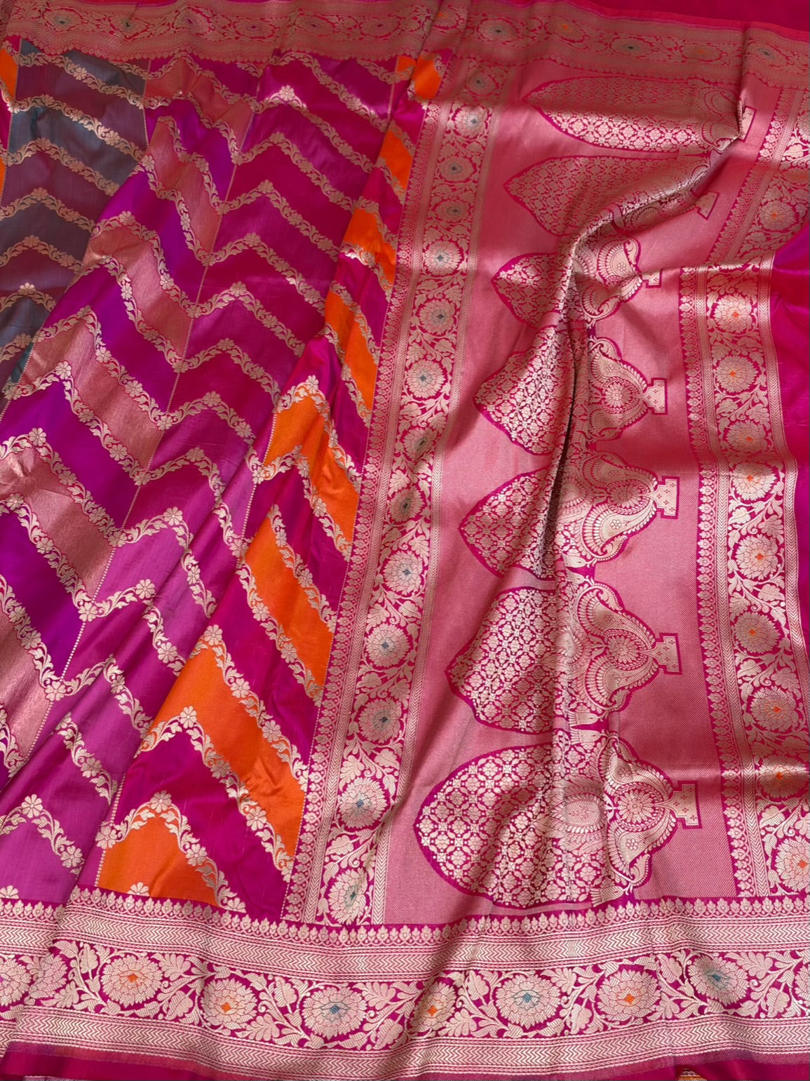 Rani Pink Rangkaat Pure Banarasi Katan Silk Saree
