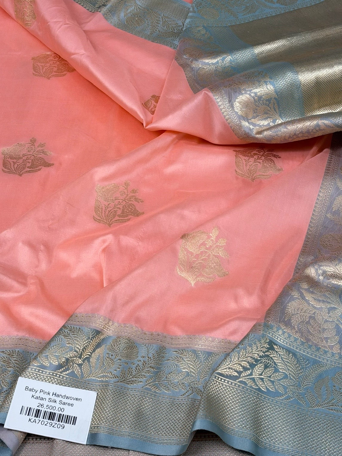 Peach Handwoven Pure Banarasi Silk Saree