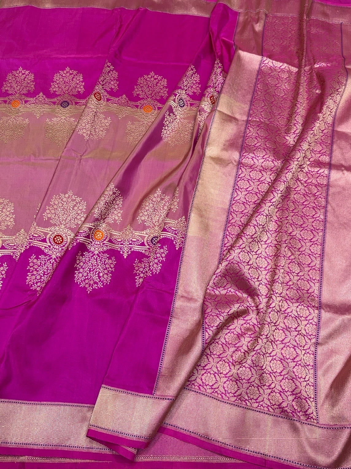Rani Pink Handwoven Pure Banarasi Ektara Silk Saree