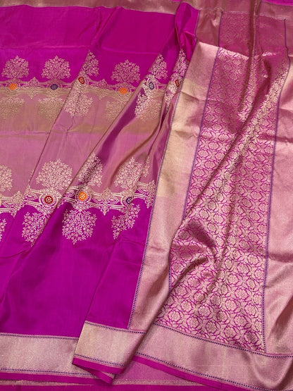 Rani Pink Handwoven Pure Banarasi Ektara Silk Saree