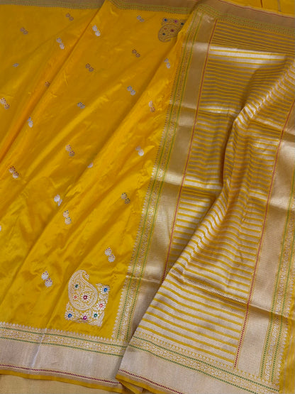 Yellow Handwoven Pure Banarasi Katan Silk Saree