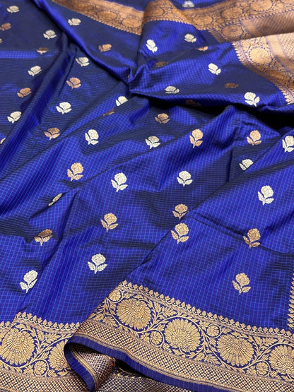 Handwoven Pure Banarasi Saree in Katan Silk – Traditional Checks Weave