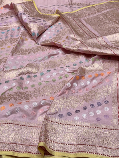 Lilac Handwoven Pure Banarasi Silk Saree – Kadwa Weave | Authentic Katan Mulberry Silk