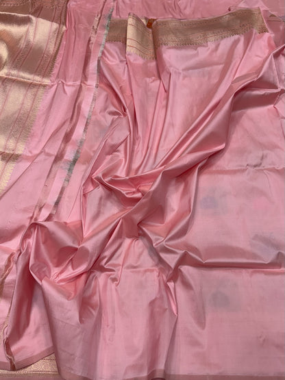 Baby Pink Handwoven Pure Banarasi Rangkaat Silk Saree – Pure Katan Silk