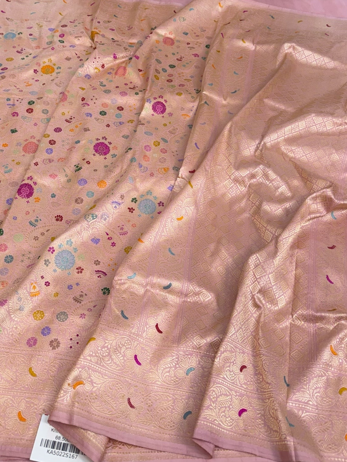 Baby Pink Handwoven Kimkhab Banarasi Pure Silk Brocade Sareee