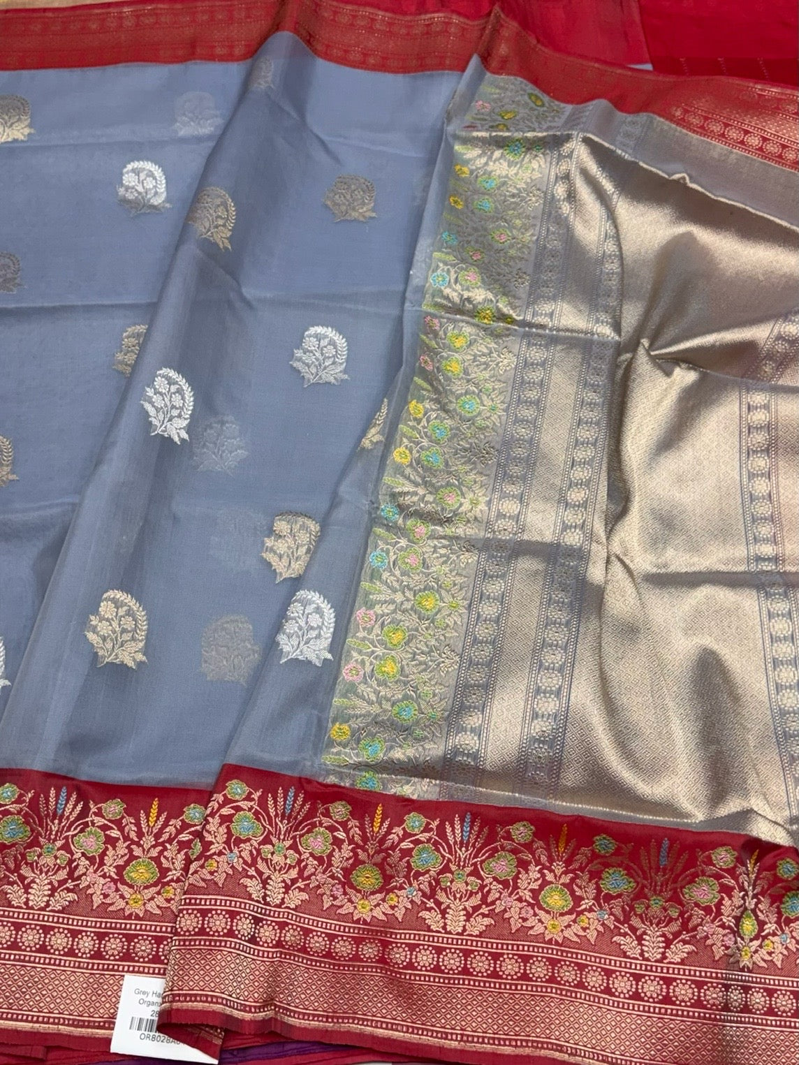 Bluish Grey Handwoven Pure Organza Silk Saree