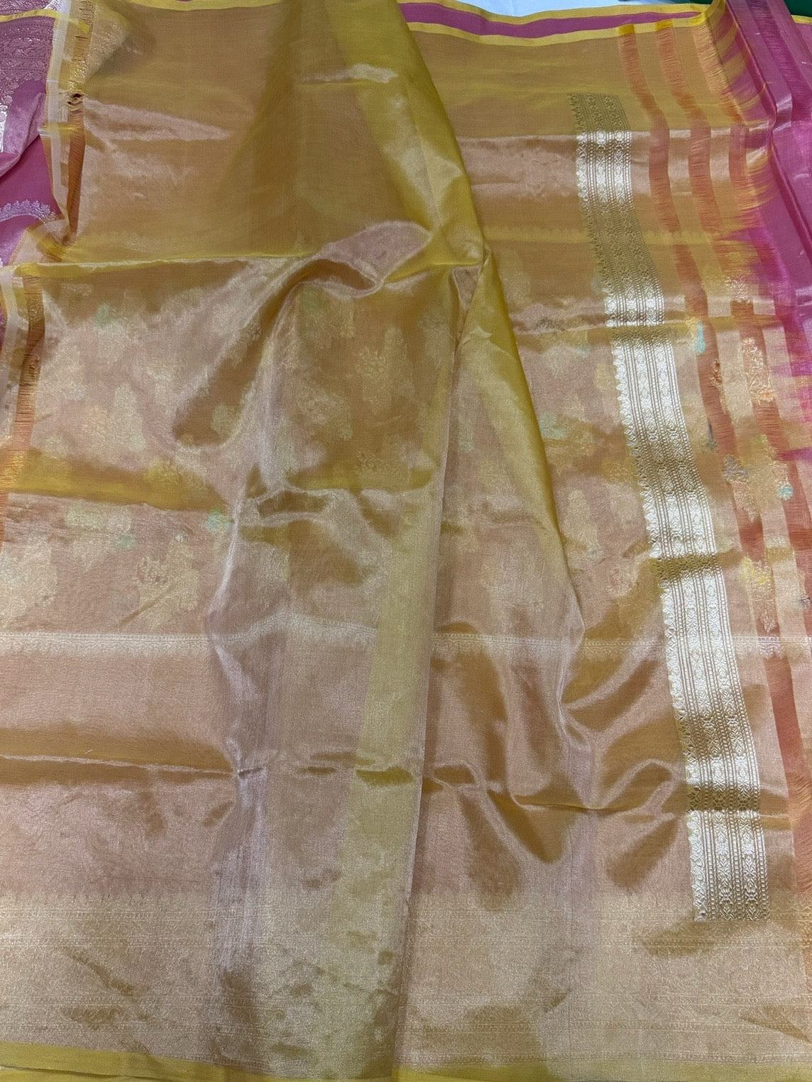 Deep Wine Red Handwoven Pure Banarasi Kora Tissue Saree