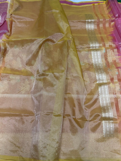 Deep Wine Red Handwoven Pure Banarasi Kora Tissue Saree