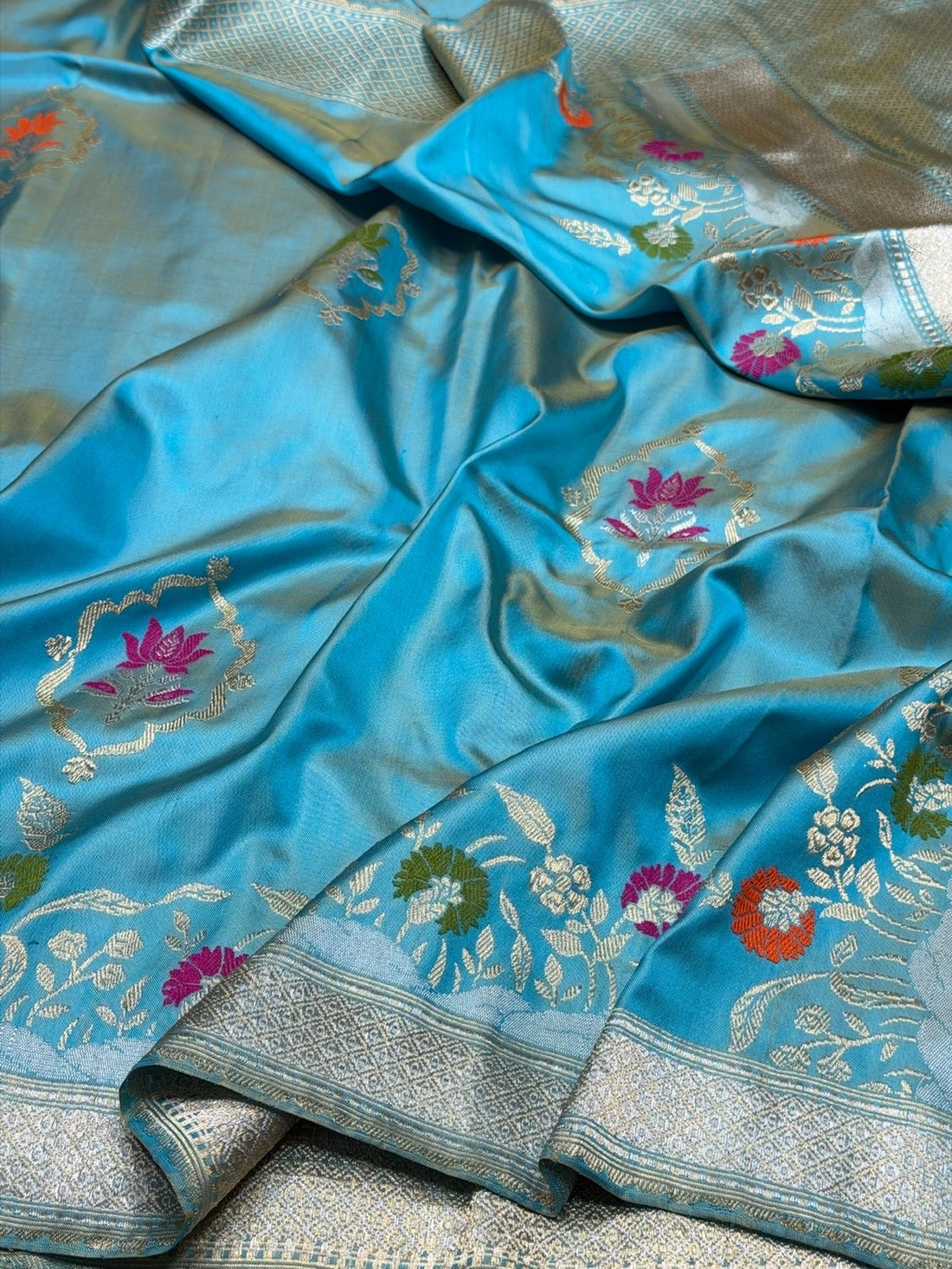 Sea Blue Handwoven Pure Banarasi Ektara Silk Saree