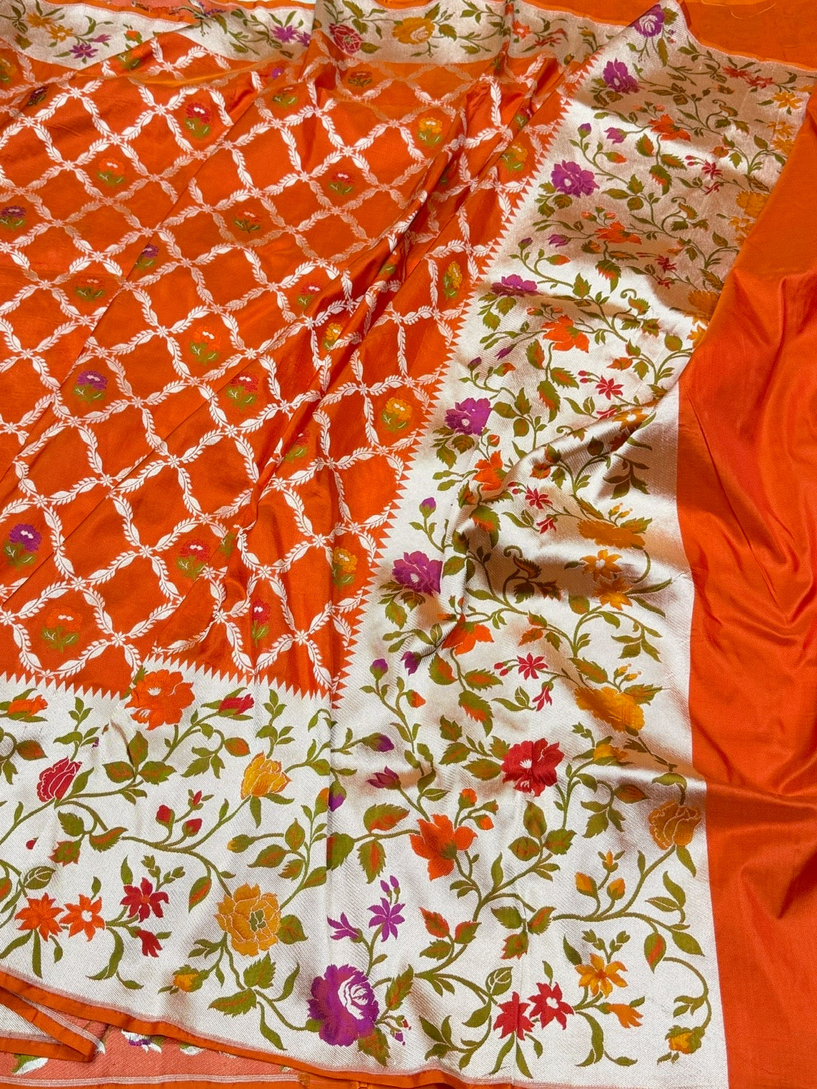 Paithni Banarasi Minakari Pure Katan Silk Saree | Pure Silk | Minakari Work | Cutwork Technique | Banarasi Katan Silk Saree