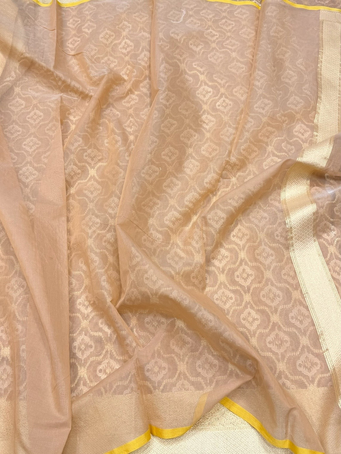Peach Banarasi Pure Kora Cotton Saree