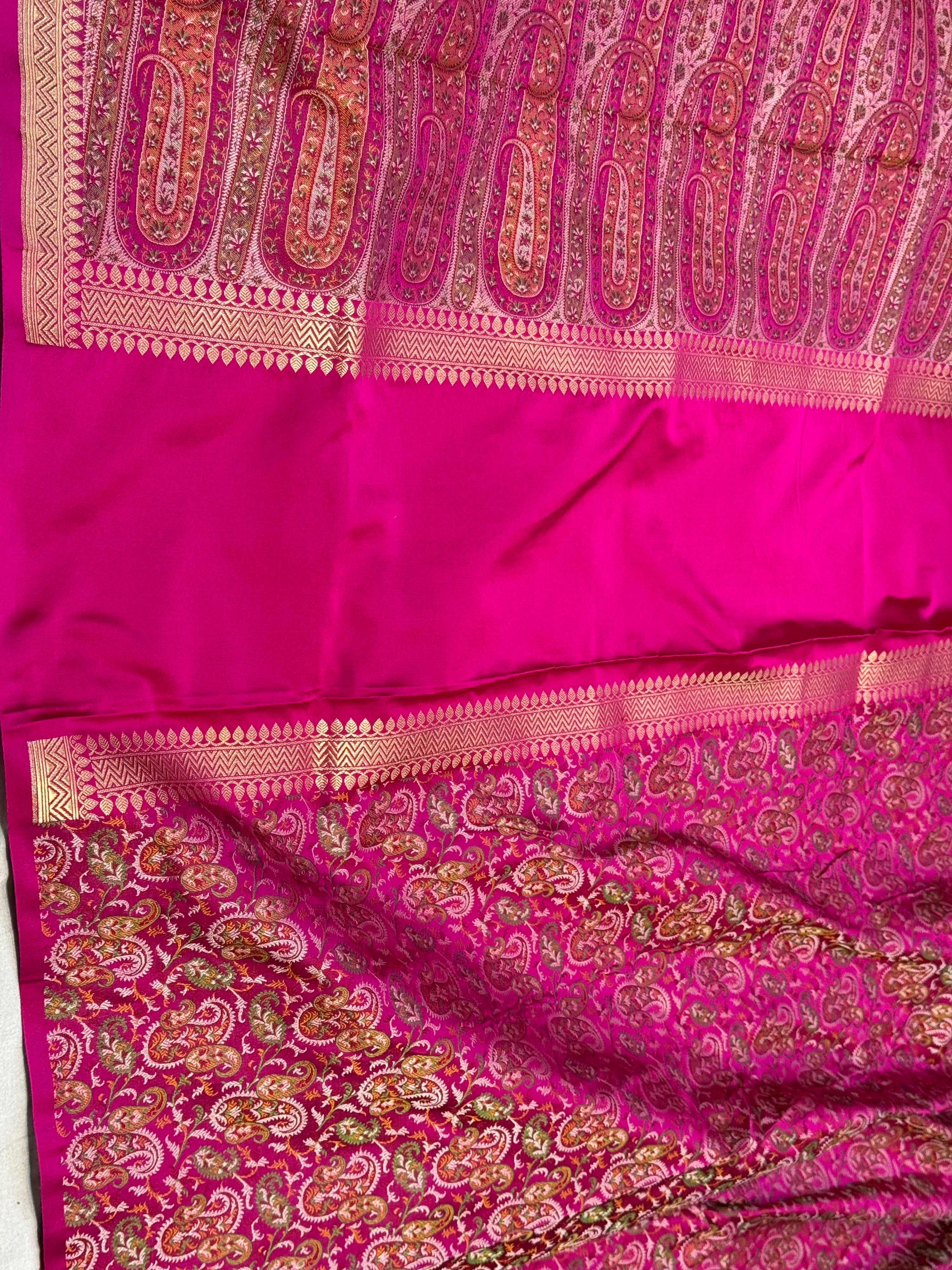 Rani Pink Jamawar Handwoven Pure Banarasi Satin Silk Saree