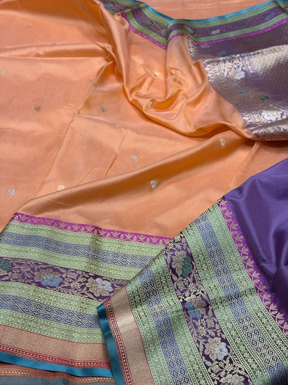 Peach Handwoven Pure Banarasi Silk Saree