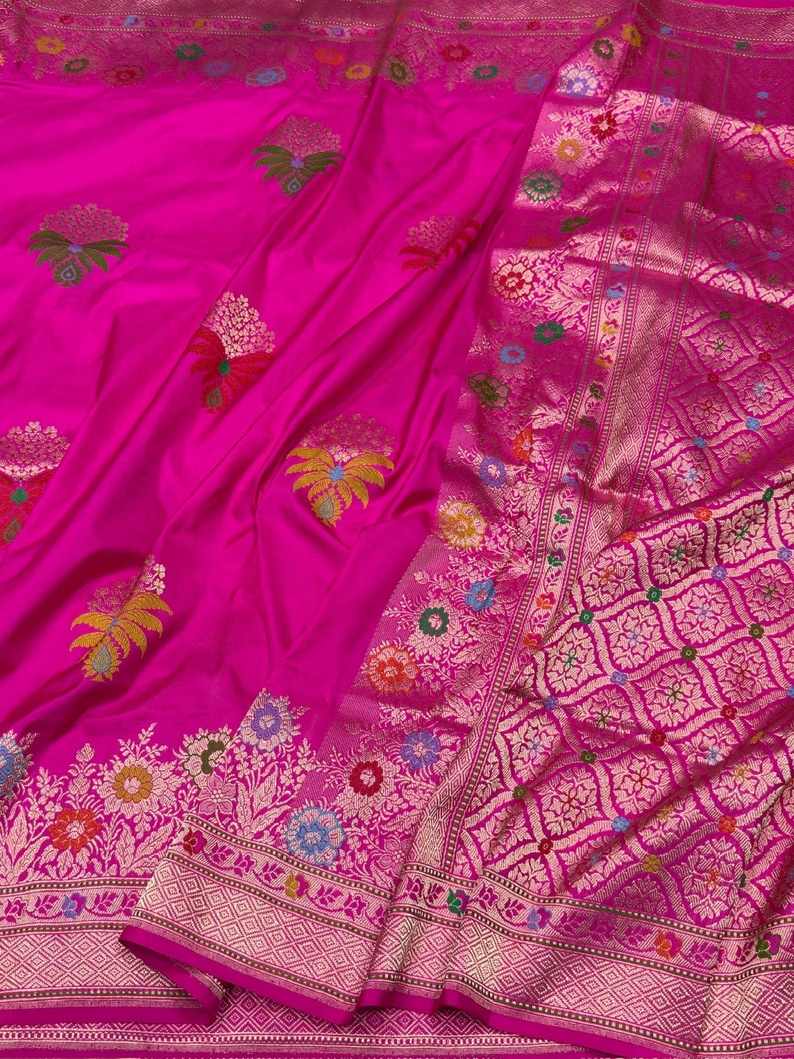 Rani Pink Handwoven Pure Banarasi Ektara Silk Saree