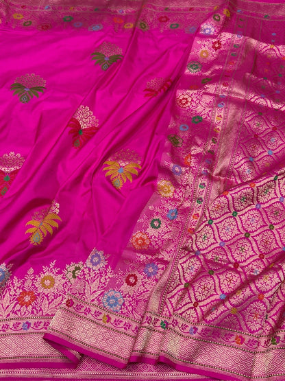 Rani Pink Handwoven Pure Banarasi Ektara Silk Saree