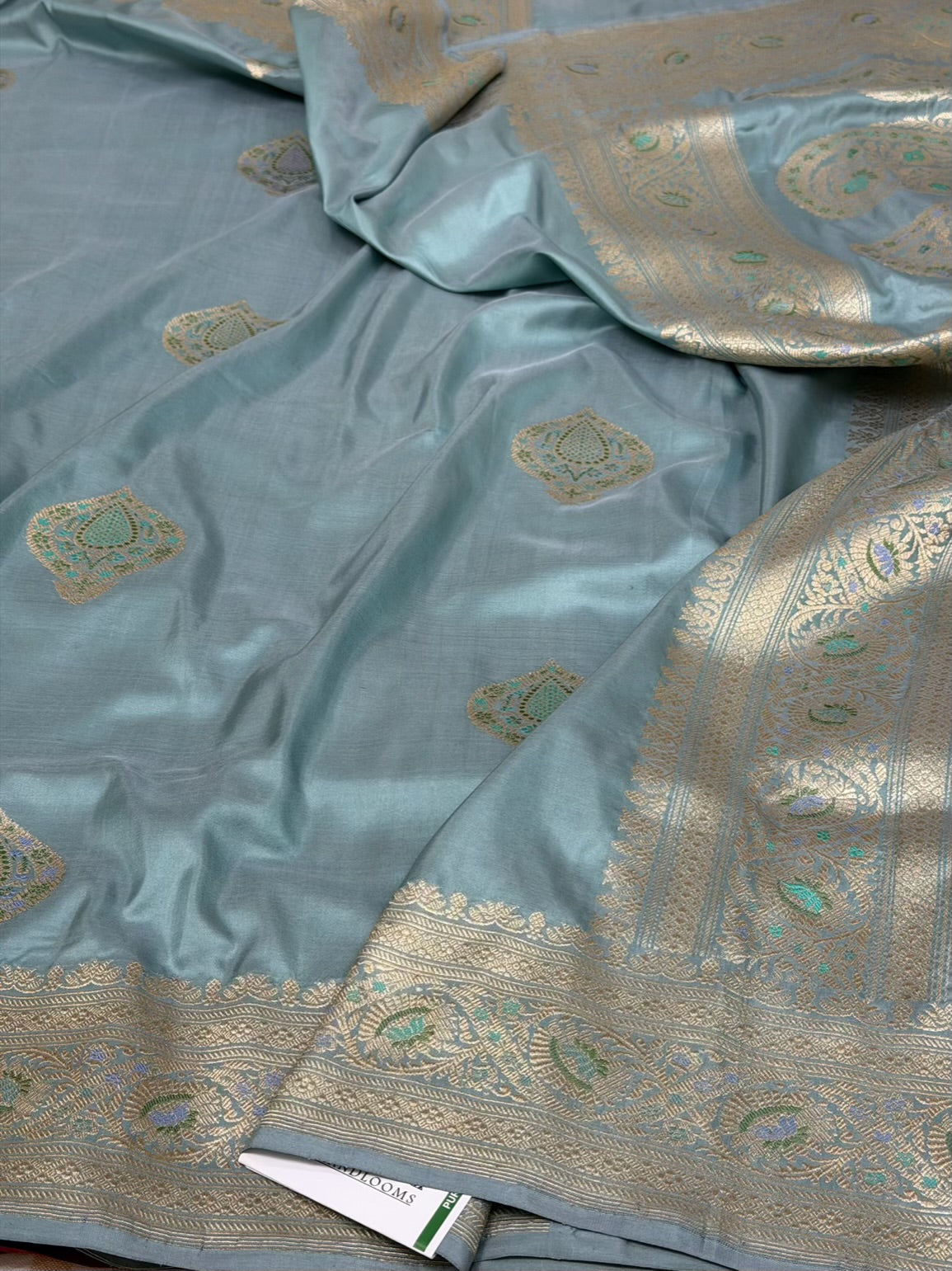 Powder Blue Handwoven Pure Banarasi Katan Silk Saree