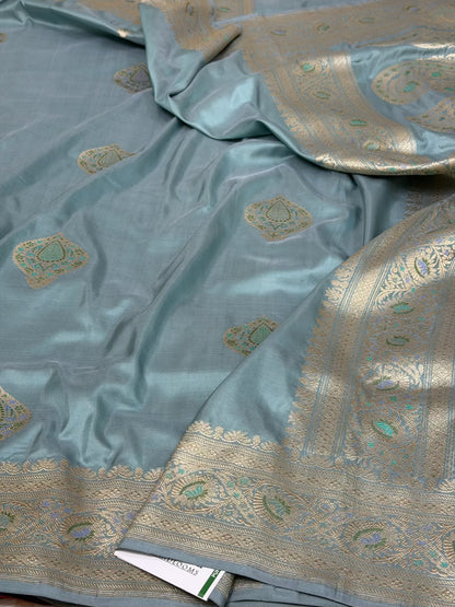Powder Blue Handwoven Pure Banarasi Katan Silk Saree