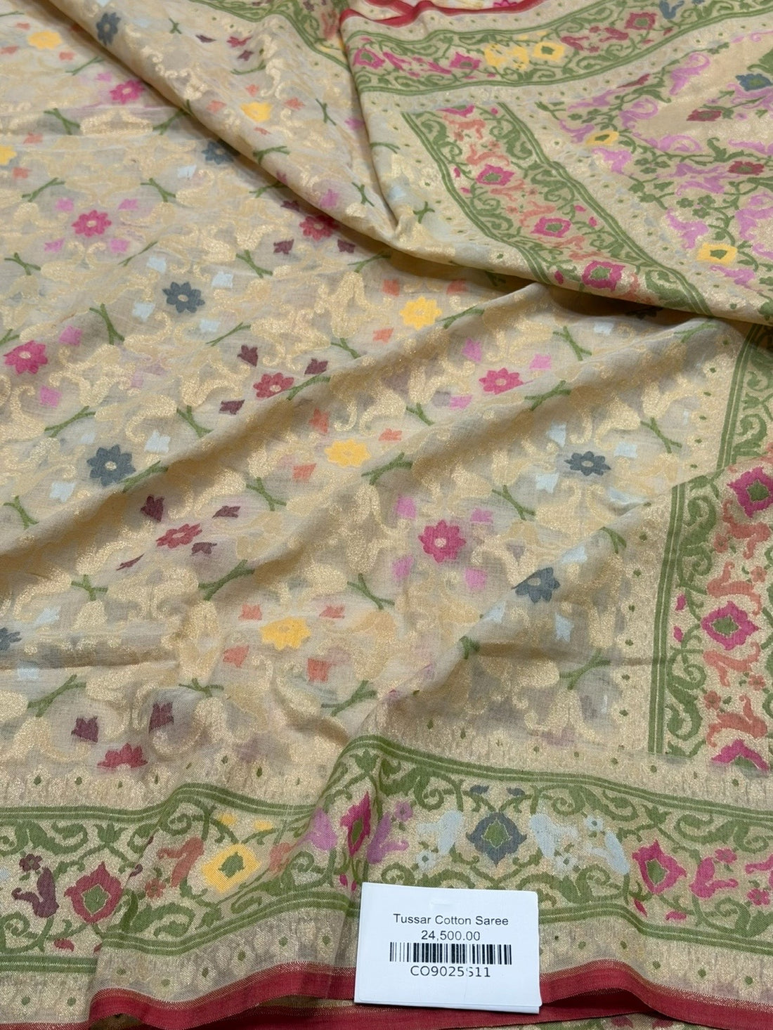 Cream Pure Muslin Cotton Jamdani Saree