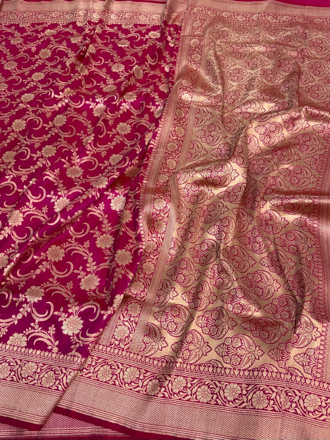 Rani Pink Banarasi Pure Katan Silk Saree