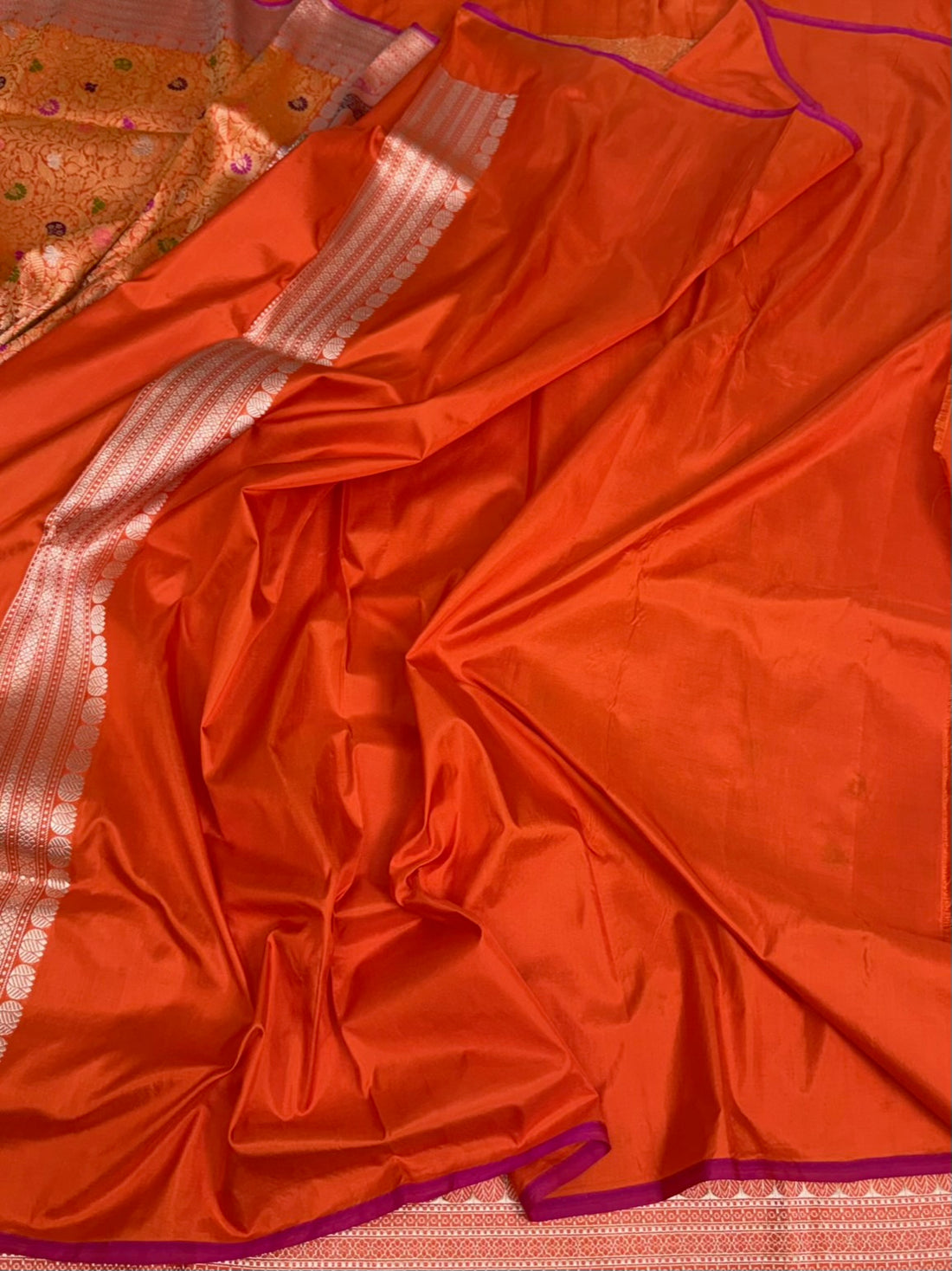 Orange Handwoven Kimkhab Pure Banarasi Silk Brocade Saree
