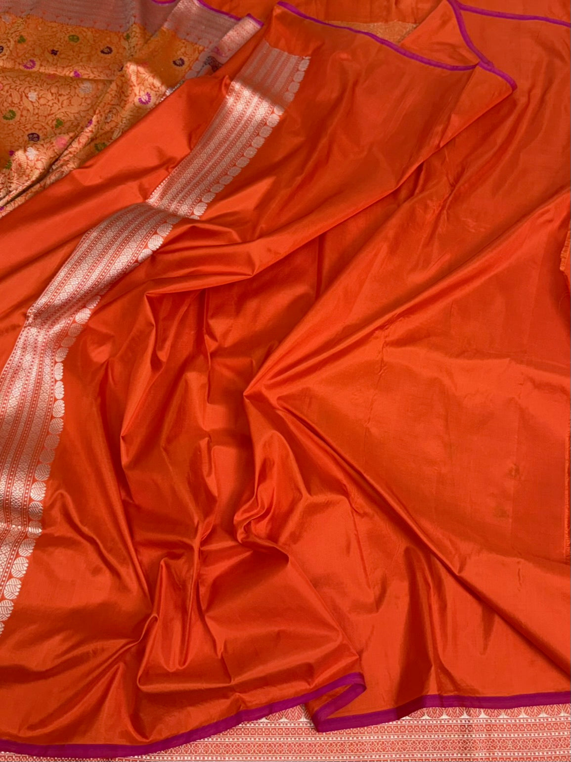Orange Handwoven Kimkhab Pure Banarasi Silk Brocade Saree