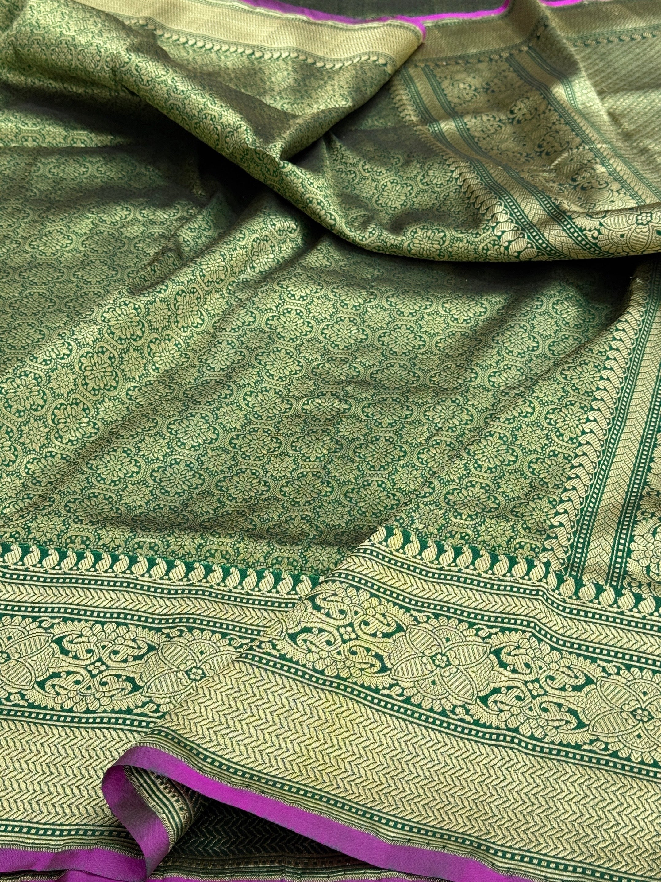 Bottle Green Pure Banarasi Silk Brocade Saree in Katan Mulberry Silk – Classic Banaras Weave