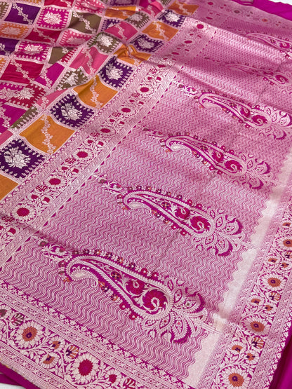 Magenta Pink Banarasi Pure Rangkaat Silk Saree